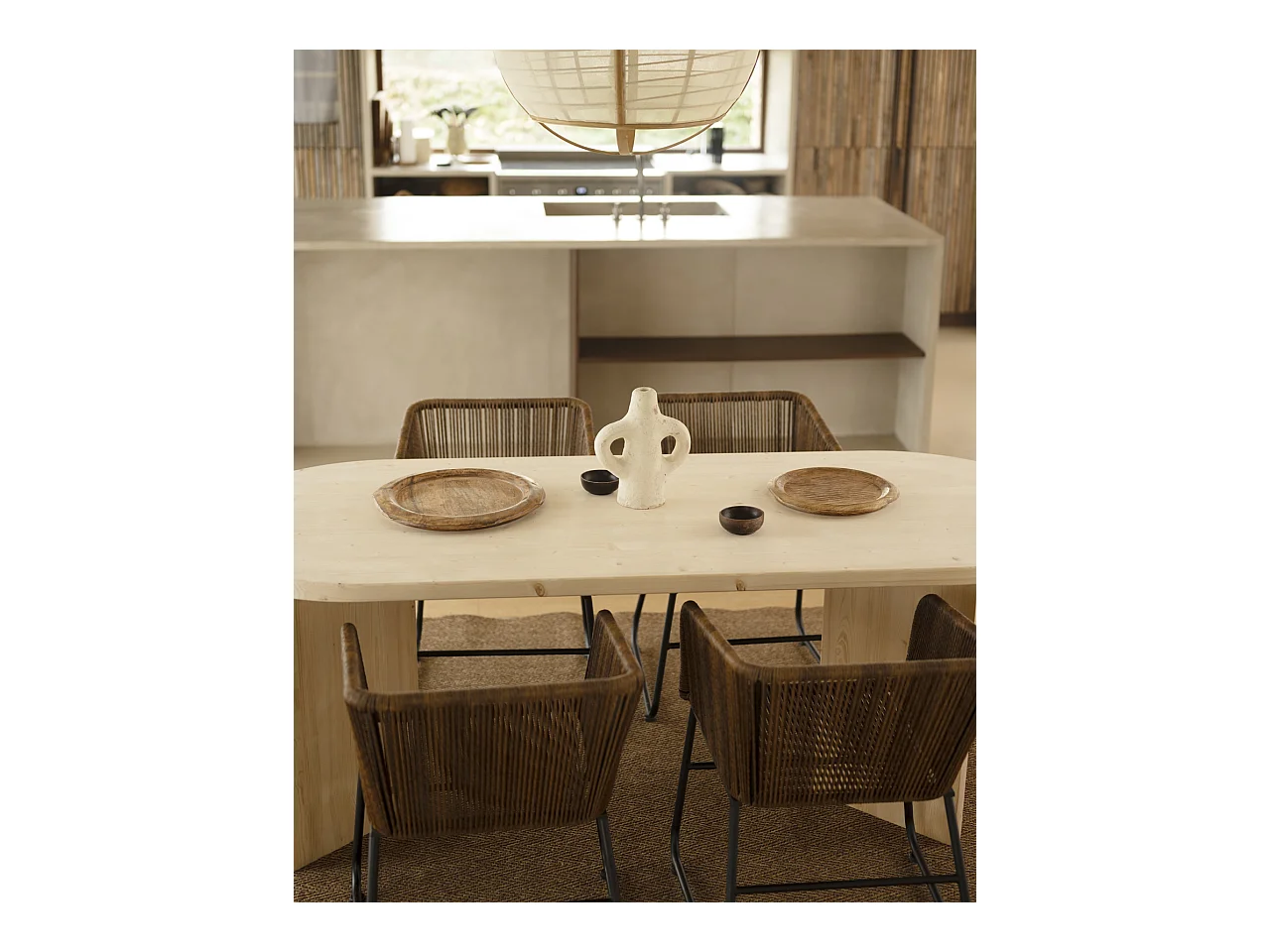 Mesa de comedor de madera maciza de abeto ovalada Decowood en tono natural de 160x75cm en tono natural - OSAKA - DECOWOOD