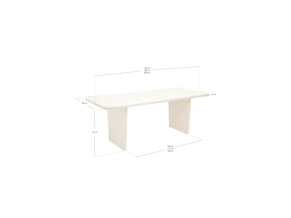 Mesa de comedor de madera de abeto maciza en microcemento rectangular Decowood de 160x75cm en tono blanco roto y patas tono roble oscuro - BIMBA - DECOWOOD