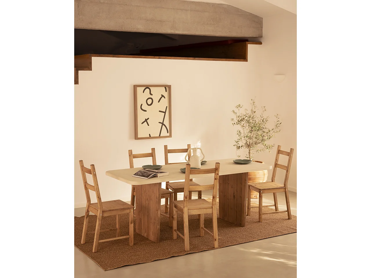 Table de salle à manger en microciment blanc cassé et vieilli 160x75cm - BIMBA - DECOWOOD