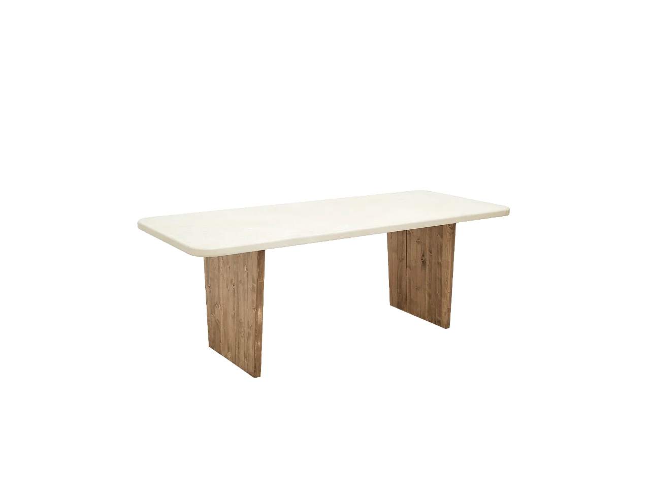 Mesa de comedor de madera de abeto maciza en microcemento rectangular Decowood de 160x75cm en tono blanco roto y patas tono roble oscuro - BIMBA - DECOWOOD