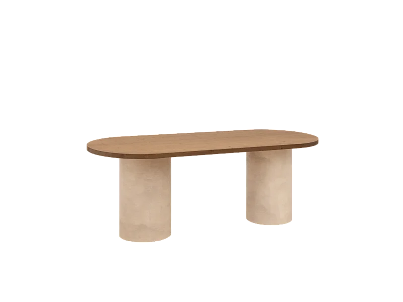 Tavolo da pranzo ovale in legno marrone e microcemento terra 200cm