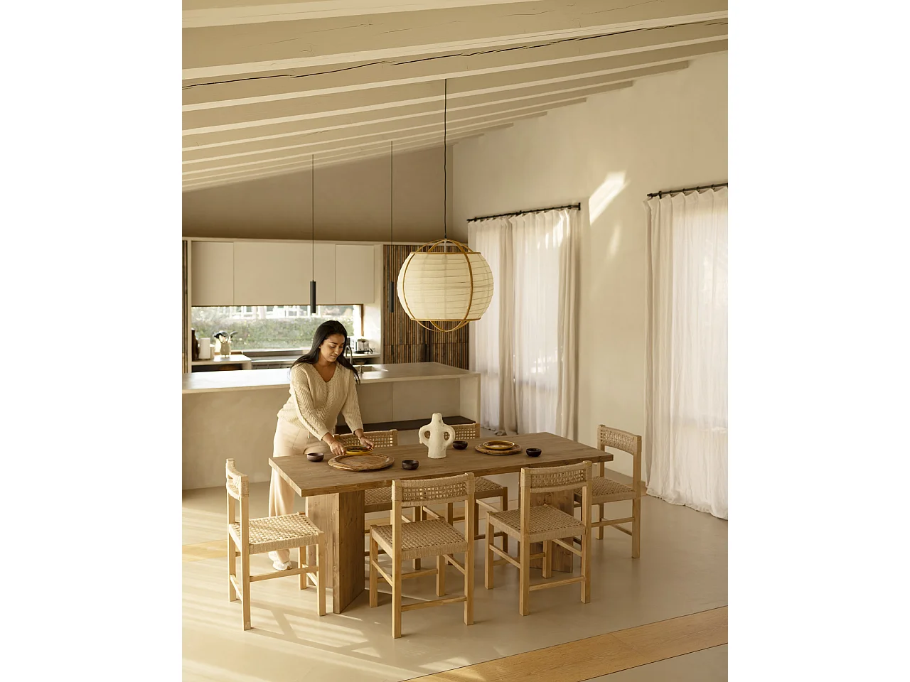 Tavolo da pranzo rettangolare in legno masello in tono rovere scuro 180x75cm - KYOTO - DECOWOOD