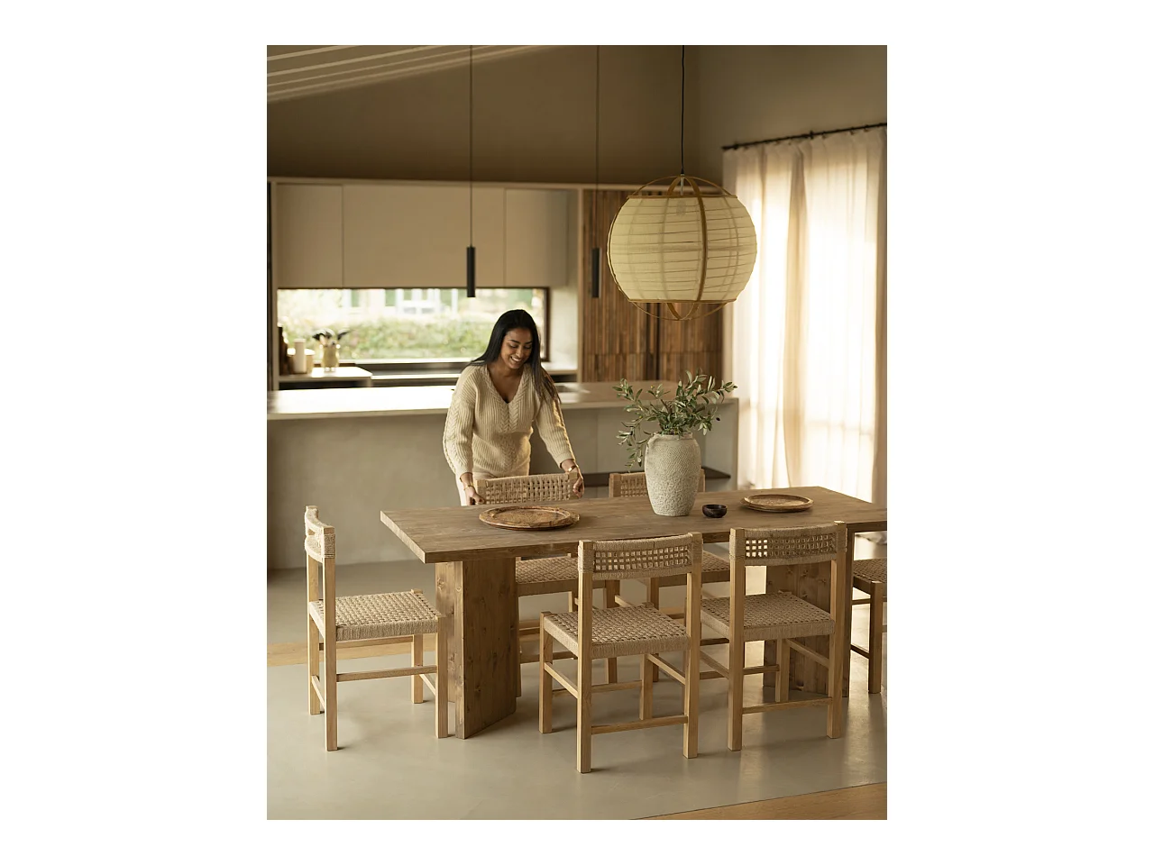 Table de salle à manger en bois de sapin vieilli 180x75cm - KYOTO - DECOWOOD