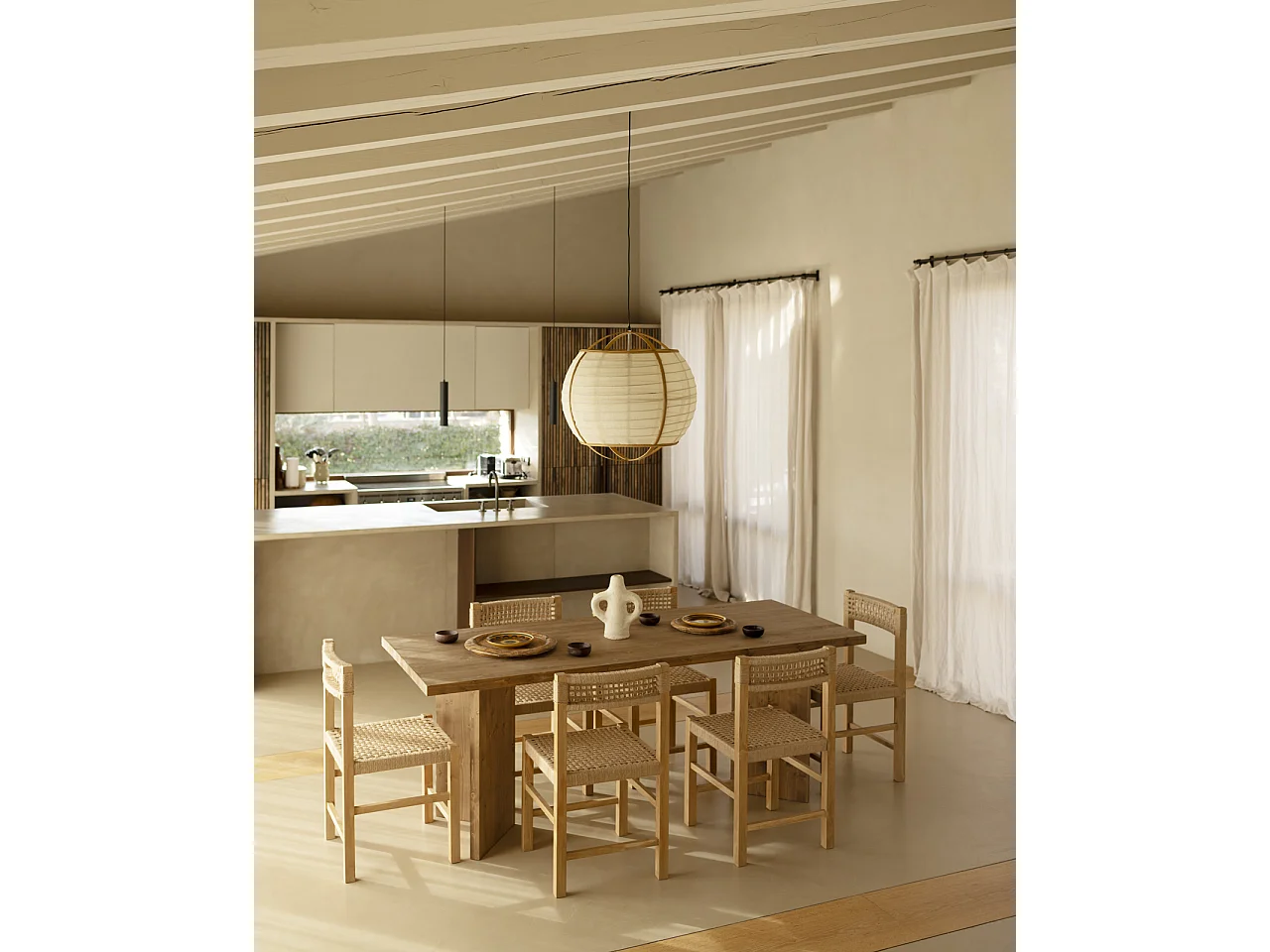 Table de salle à manger en bois de sapin vieilli 180x75cm - KYOTO - DECOWOOD