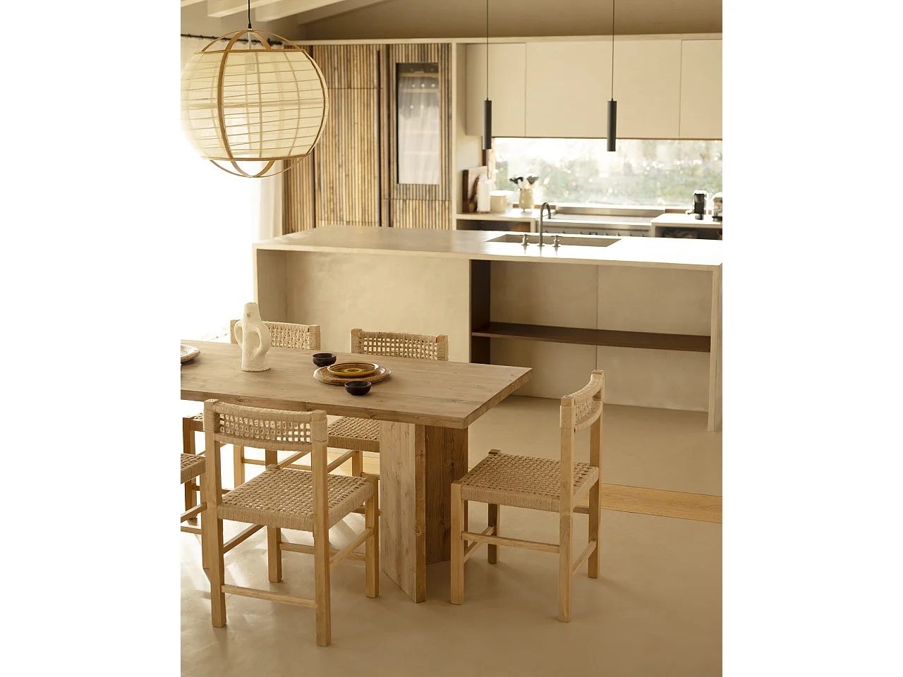 Table de salle à manger en bois de sapin vieilli 180x75cm - KYOTO - DECOWOOD