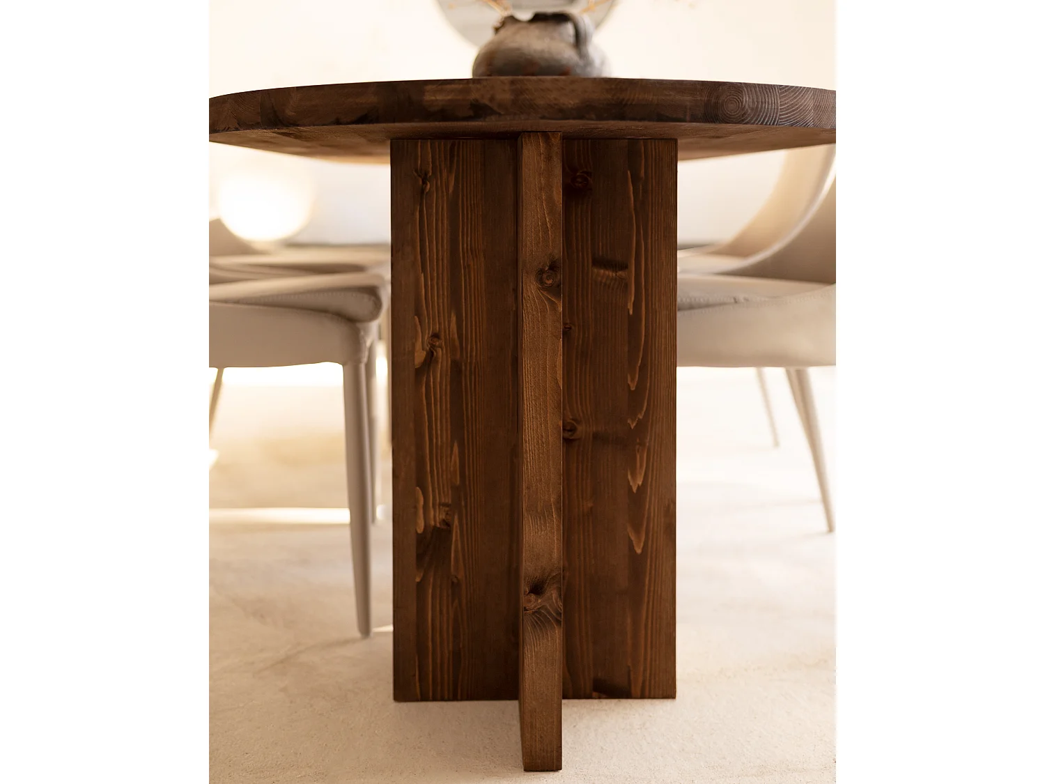 Pack de mesa de comedor de 200x85cm y banco de 160x45cm de madera maciza de abeto Decowood en tono nogal - TOKYO - DECOWOOD