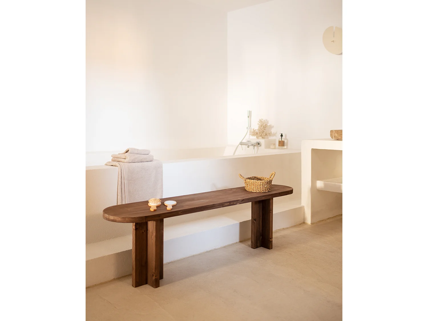 Ensemble table à manger ovale et banc bois de sapin marron 200x75cm - TOKYO - DECOWOOD