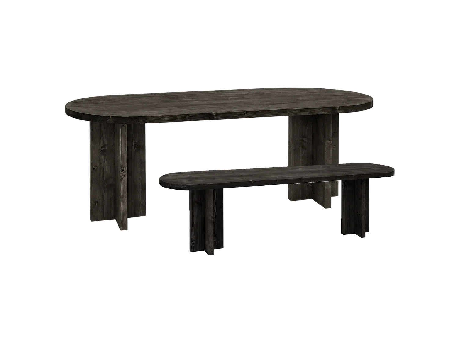 Pack de mesa de comedor de 180x80cm y banco de 140x45cm de madera maciza de abeto Decowood en tono negro - TOKYO - DECOWOOD