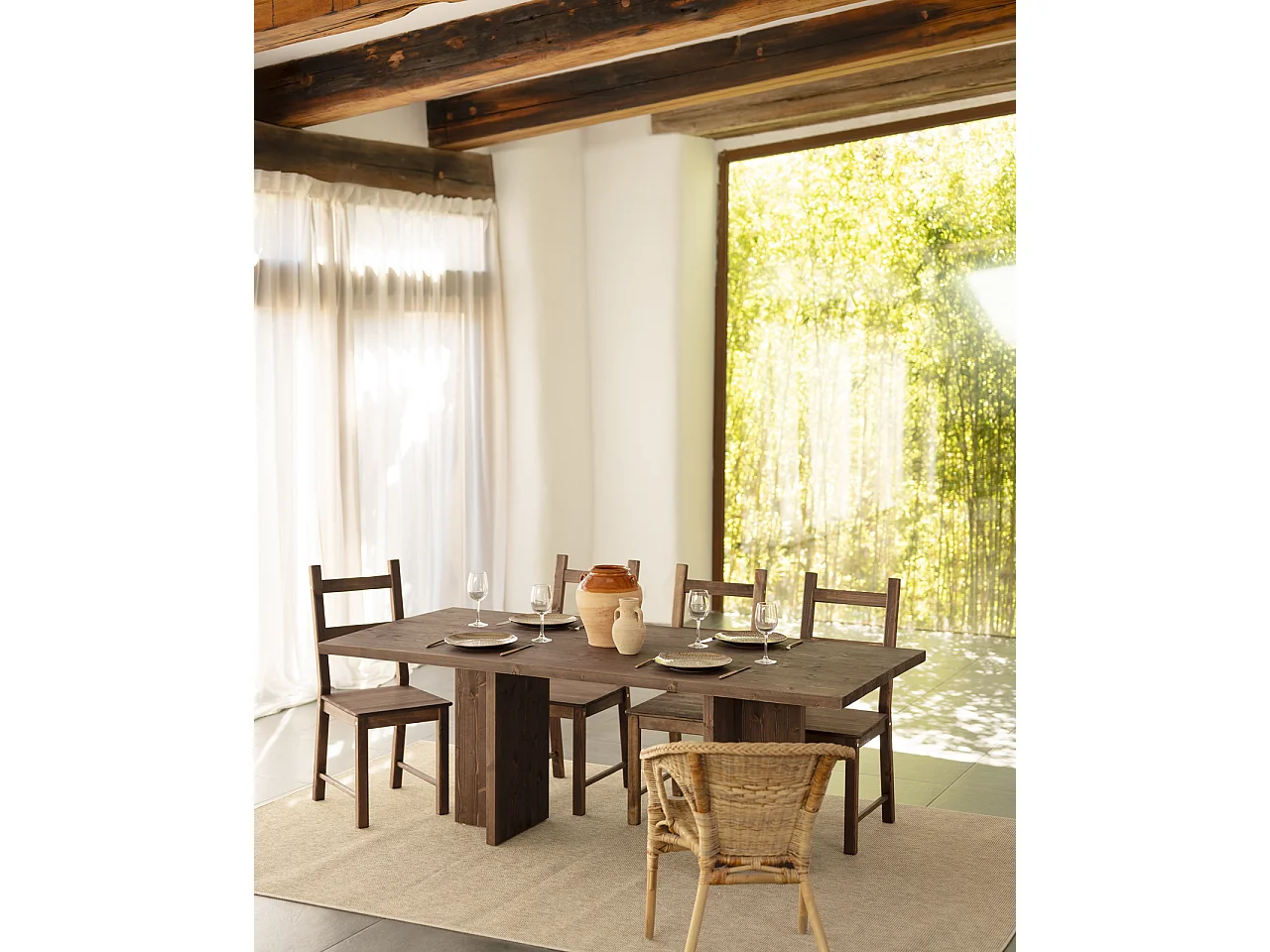 Tavolo da pranzo in legno massiccio colore noce 160x75cm - TENA - DECOWOOD