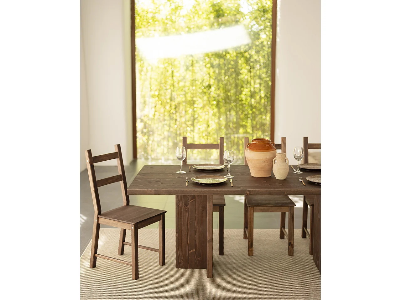 Table à manger en bois massif ton marron de 160x75cm - TENA - DECOWOOD