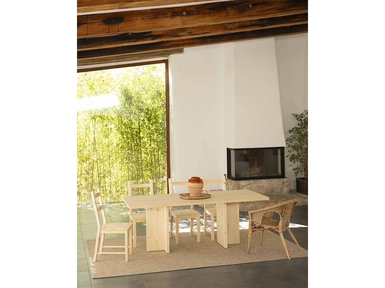 Mesa de comedor de madera maciza en tono natural 200x75cm - TENA - DECOWOOD