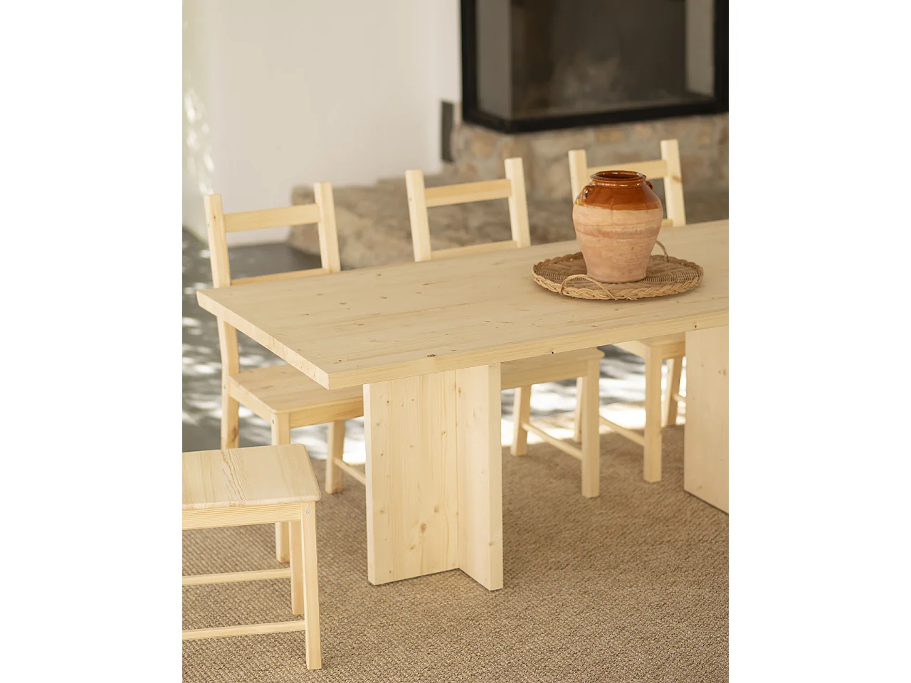 Mesa de comedor de madera maciza en tono natural 200x75cm - TENA - DECOWOOD