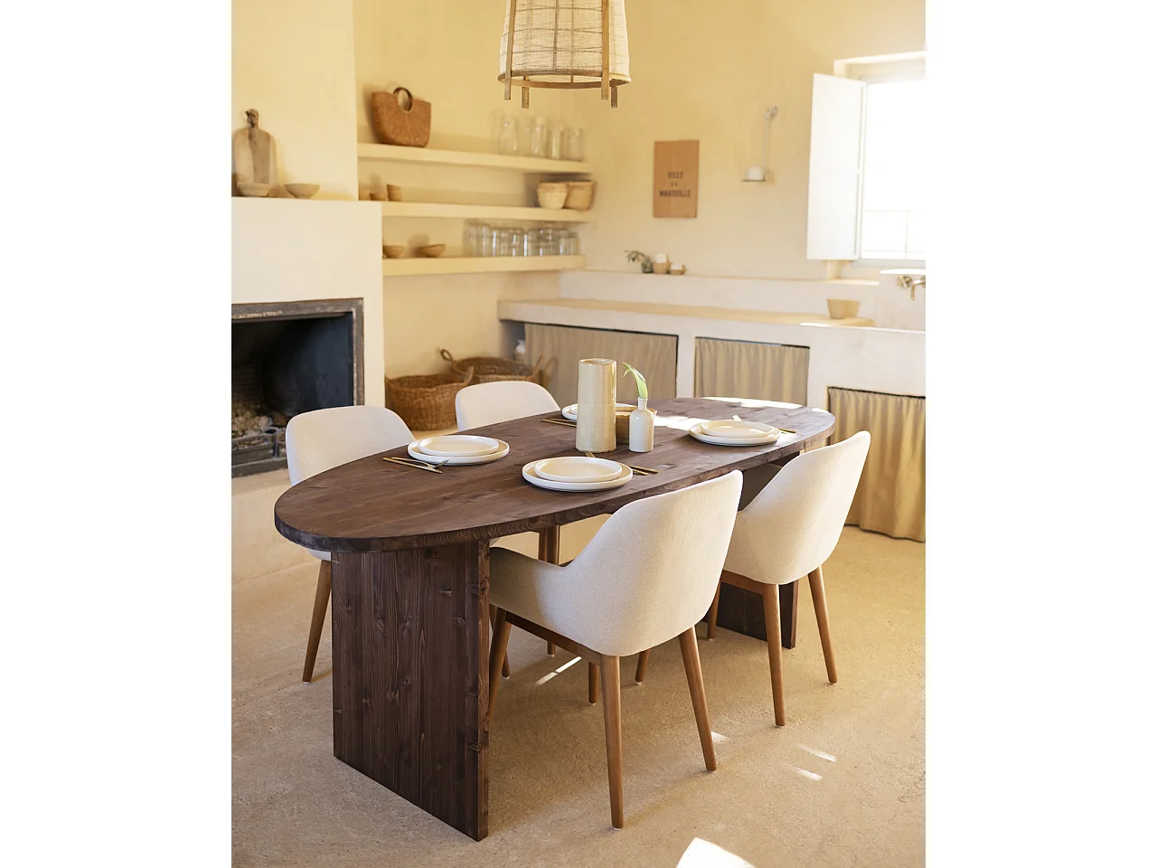 Tavolo da pranzo in legno massello in tono noce 210,2x75cm - MUR - DECOWOOD