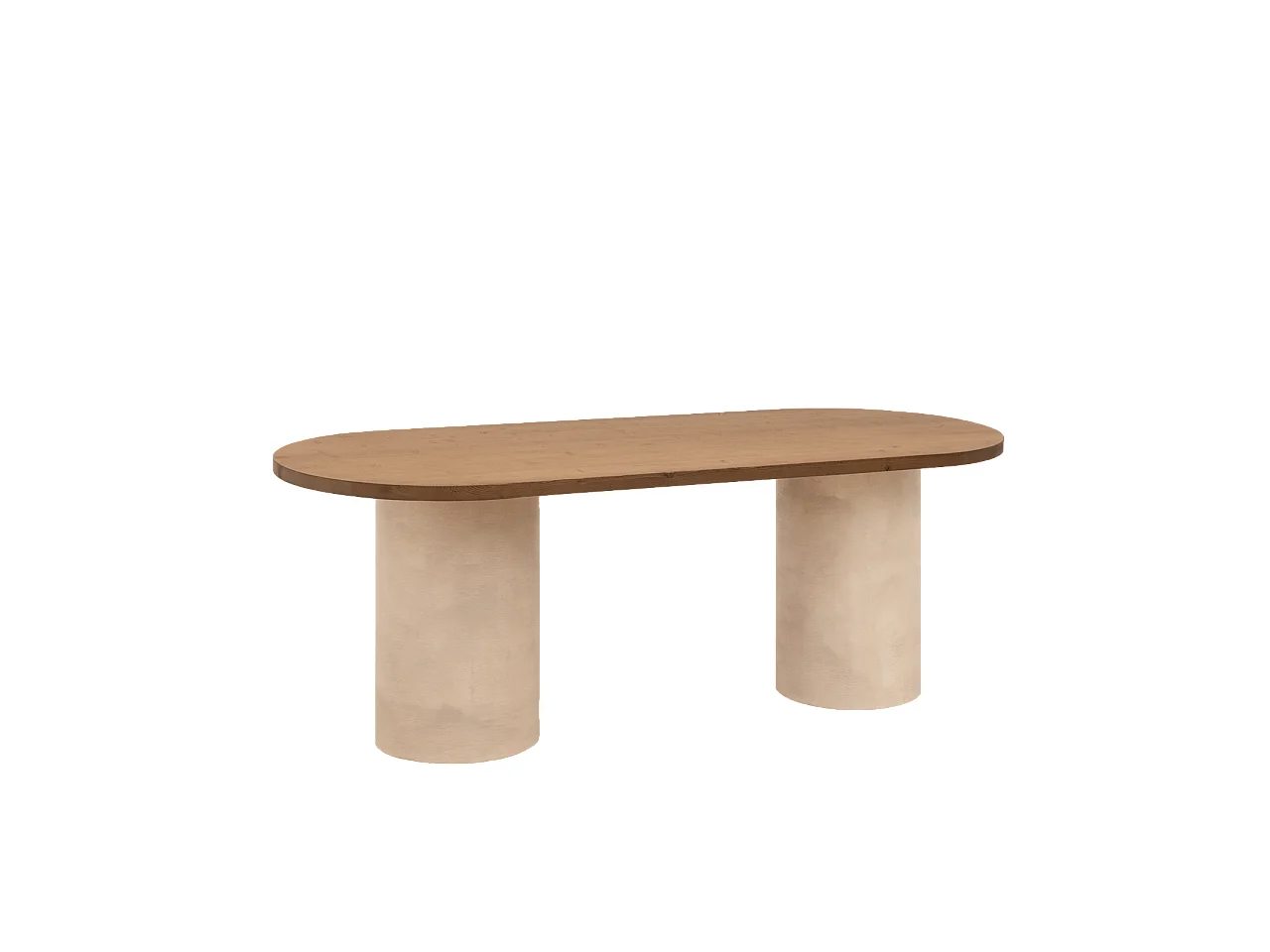Table de salle à manger ovale en bois massif teinte chêne foncé avec pieds en microciment teinte terre 160cm - LUCÍA - DECOWOOD