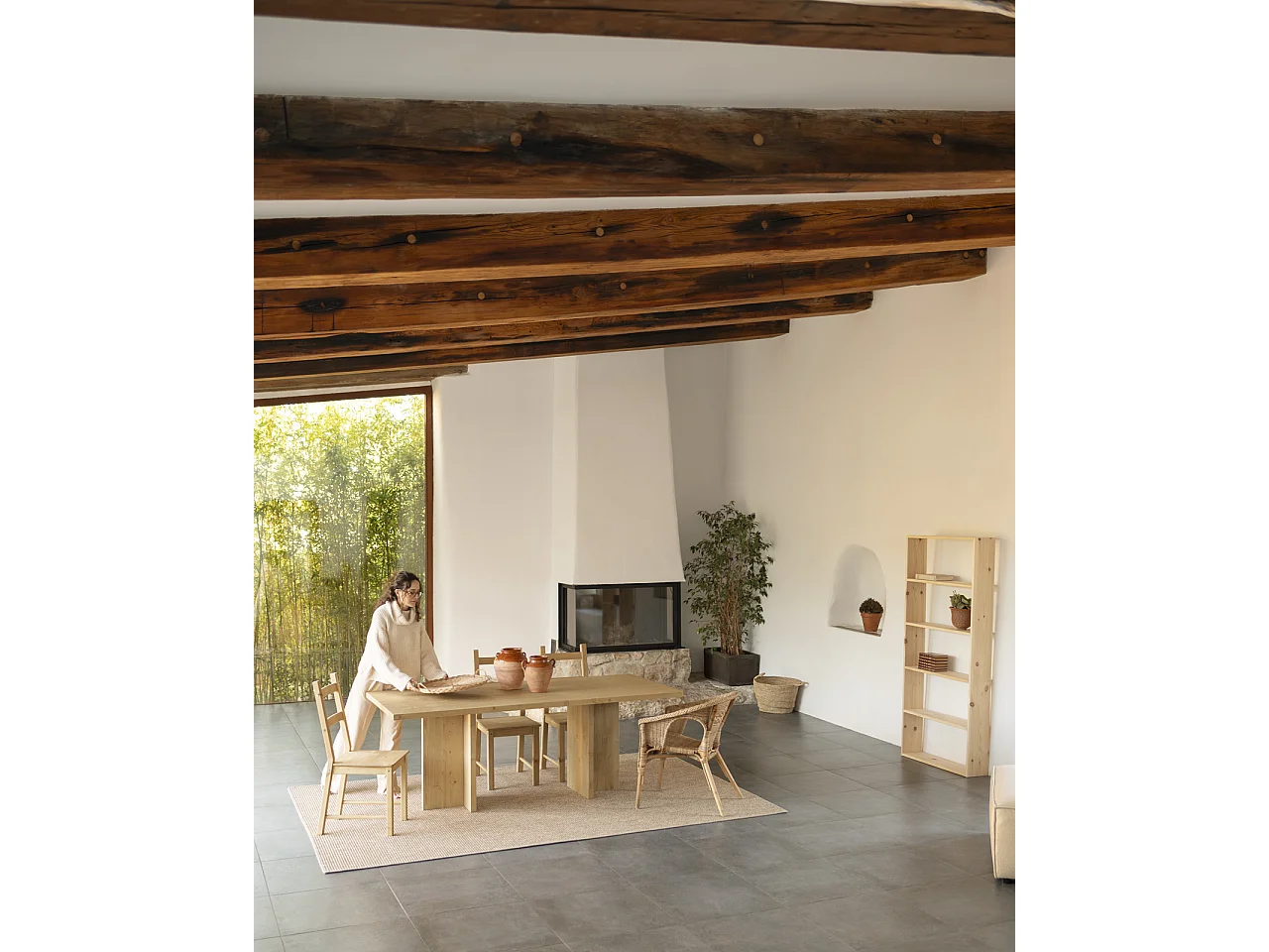 Tavolo da pranzo in legno massiccio colore marrone chiaro 180x75cm - TENA - DECOWOOD