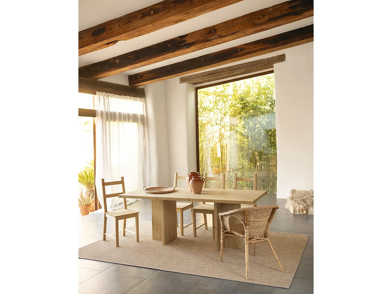 Tavolo da pranzo in legno massiccio colore marrone chiaro 180x75cm - TENA - DECOWOOD