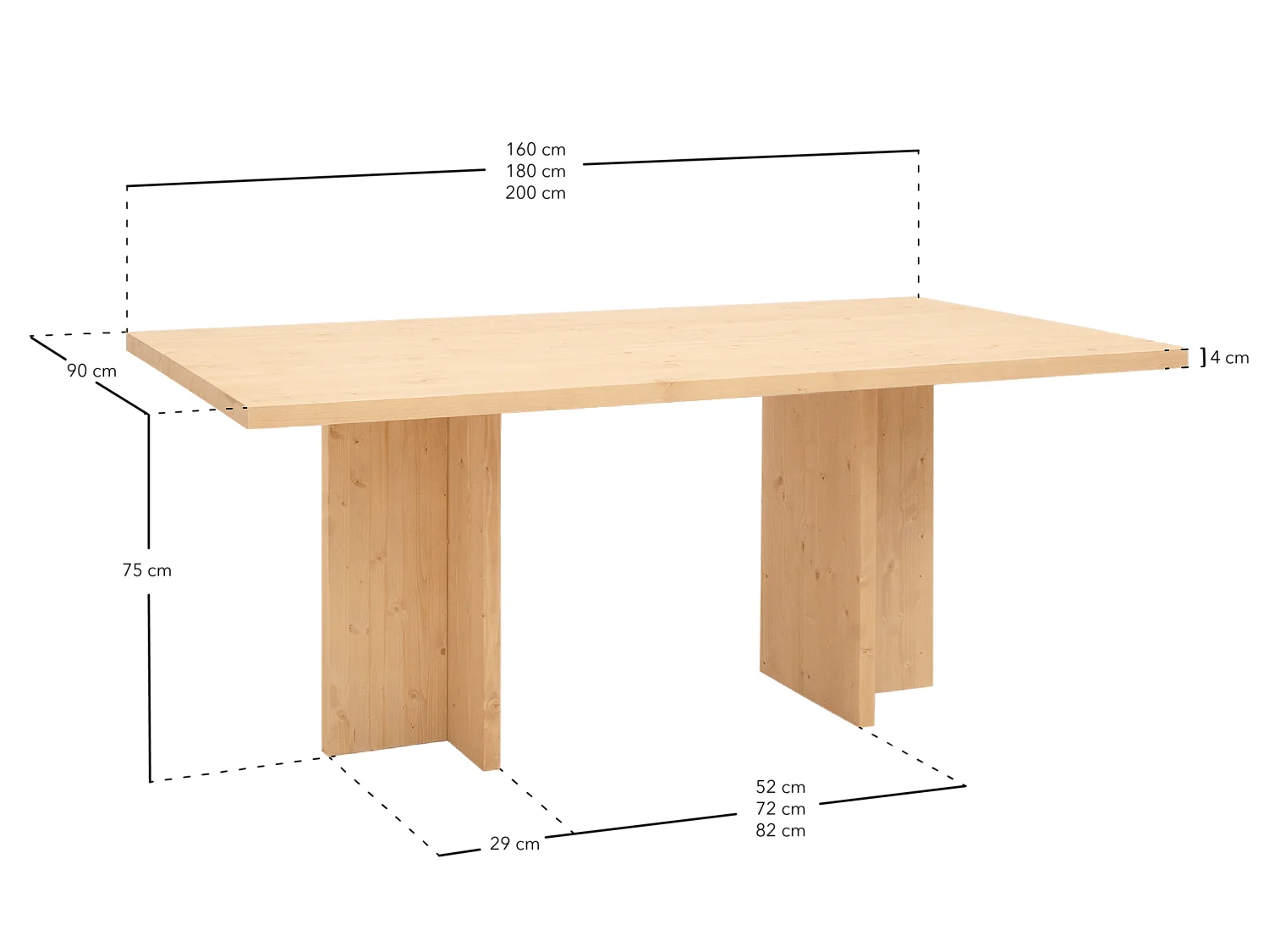 Tavolo da pranzo in legno massiccio colore marrone chiaro 180x75cm - TENA - DECOWOOD
