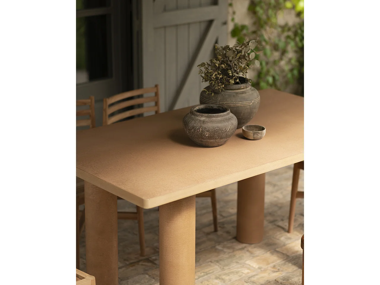 Mesa de comedor rectangular de microcemento en tono terracota DECOWOOD de 180x75cm - LUCÍA - DECOWOOD