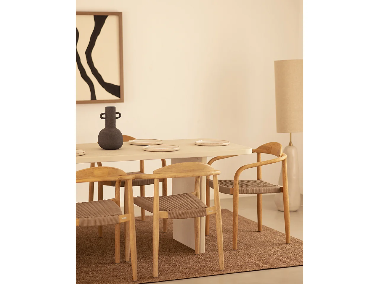 Tavolo da pranzo rettangolare in microcemento in tono bianco 160x75cm - BIMBA - DECOWOOD