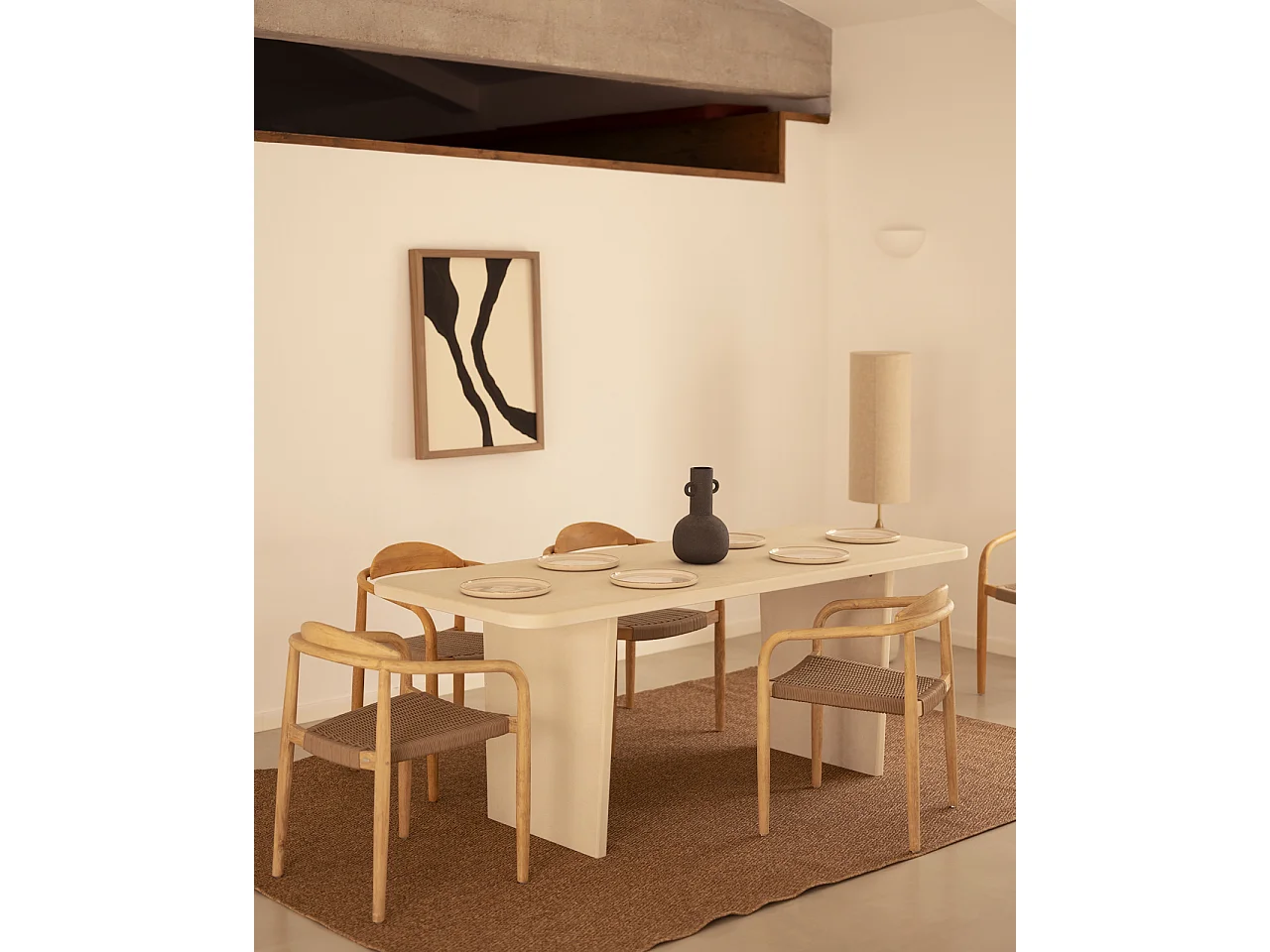 Table à manger en microciment blanc cassé 160x75cm - BIMBA - DECOWOOD