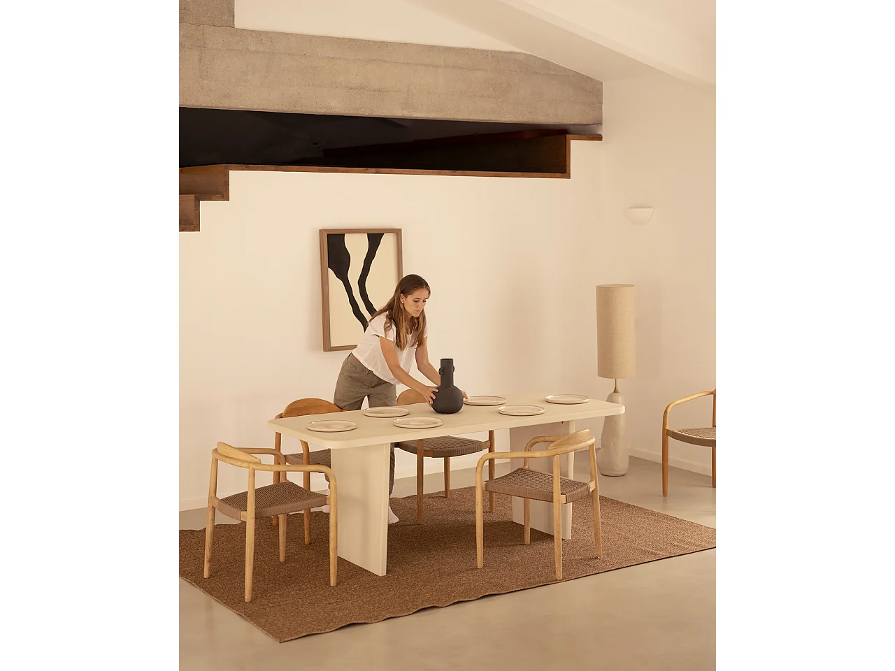 Table à manger en microciment blanc cassé 160x75cm - BIMBA - DECOWOOD