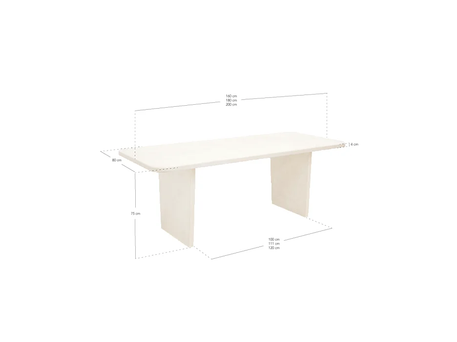 Table à manger en microciment blanc cassé 160x75cm - BIMBA - DECOWOOD