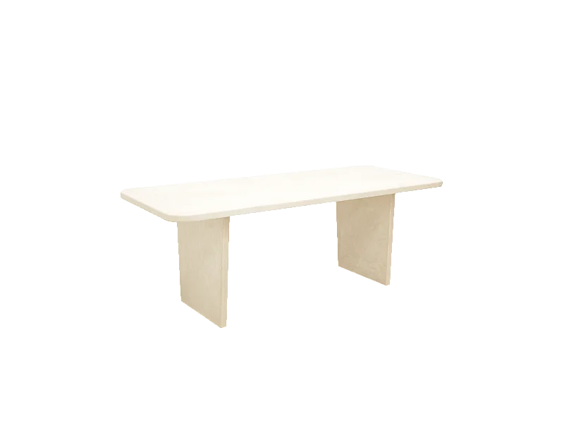 Mesa de comedor de madera de abeto maciza en microcemento rectangular Decowood de 160x75cm en tono blanco roto - BIMBA - DECOWOOD
