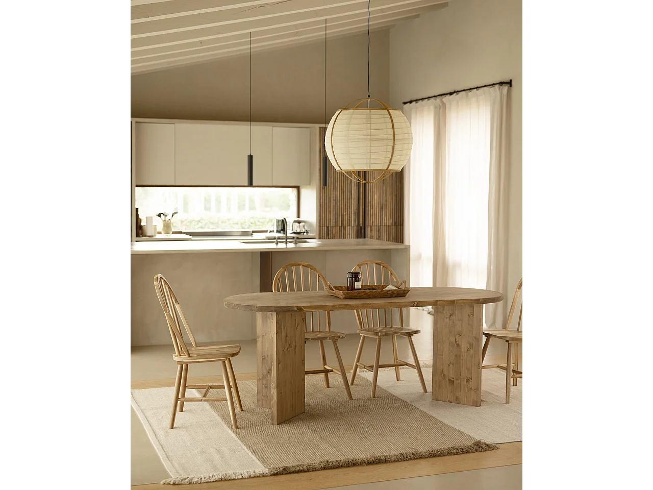 Mesa de comedor de madera maciza de abeto ovalada Decowood en tono roble oscuro de 200x75cm en tono roble oscuro - OSAKA - DECOWOOD