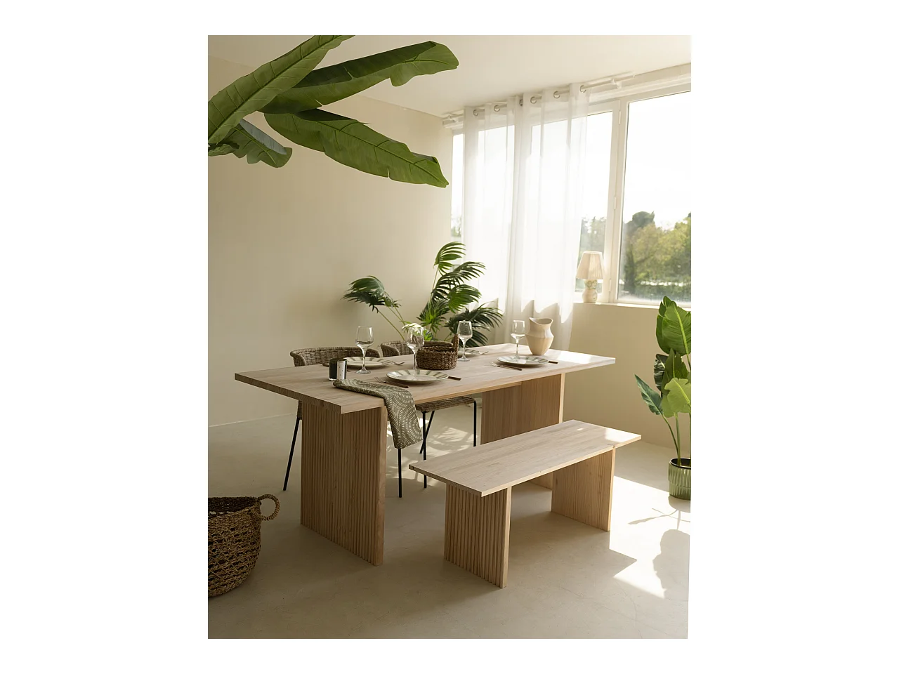 Table de salle à manger en bois marron 200x75cm - BALI - DECOWOOD