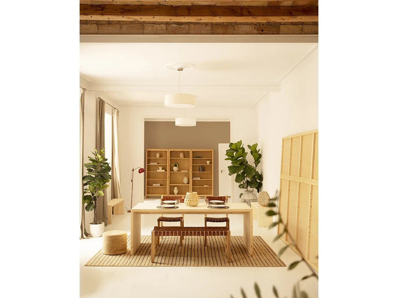 Table de salle à manger en bois de sapin naturel 160x75cm - TELVA - DECOWOOD