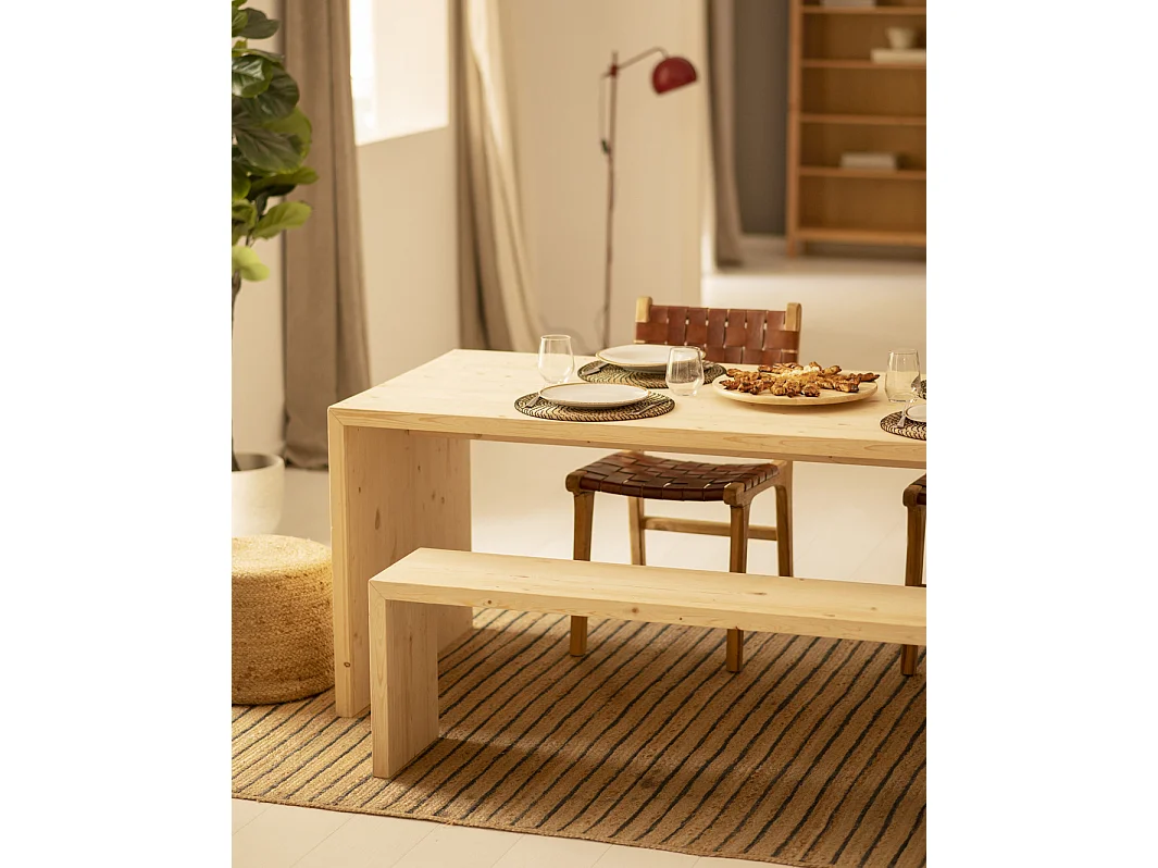 Table de salle à manger en bois de sapin naturel 160x75cm - TELVA - DECOWOOD