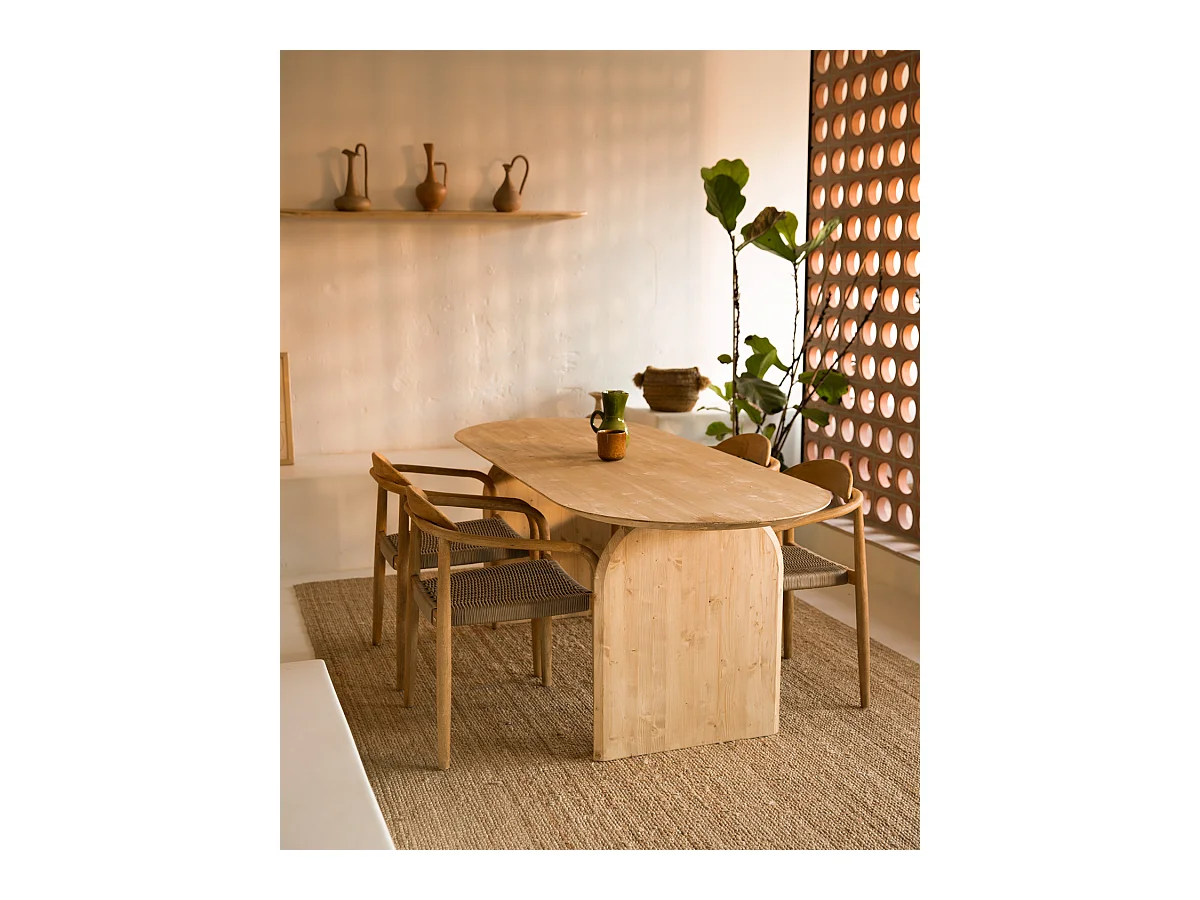 Mesa de comedor de madera de abeto maciza ovalada Decowood en tono roble medio de 200x75,2cm - BLOOM - DECOWOOD
