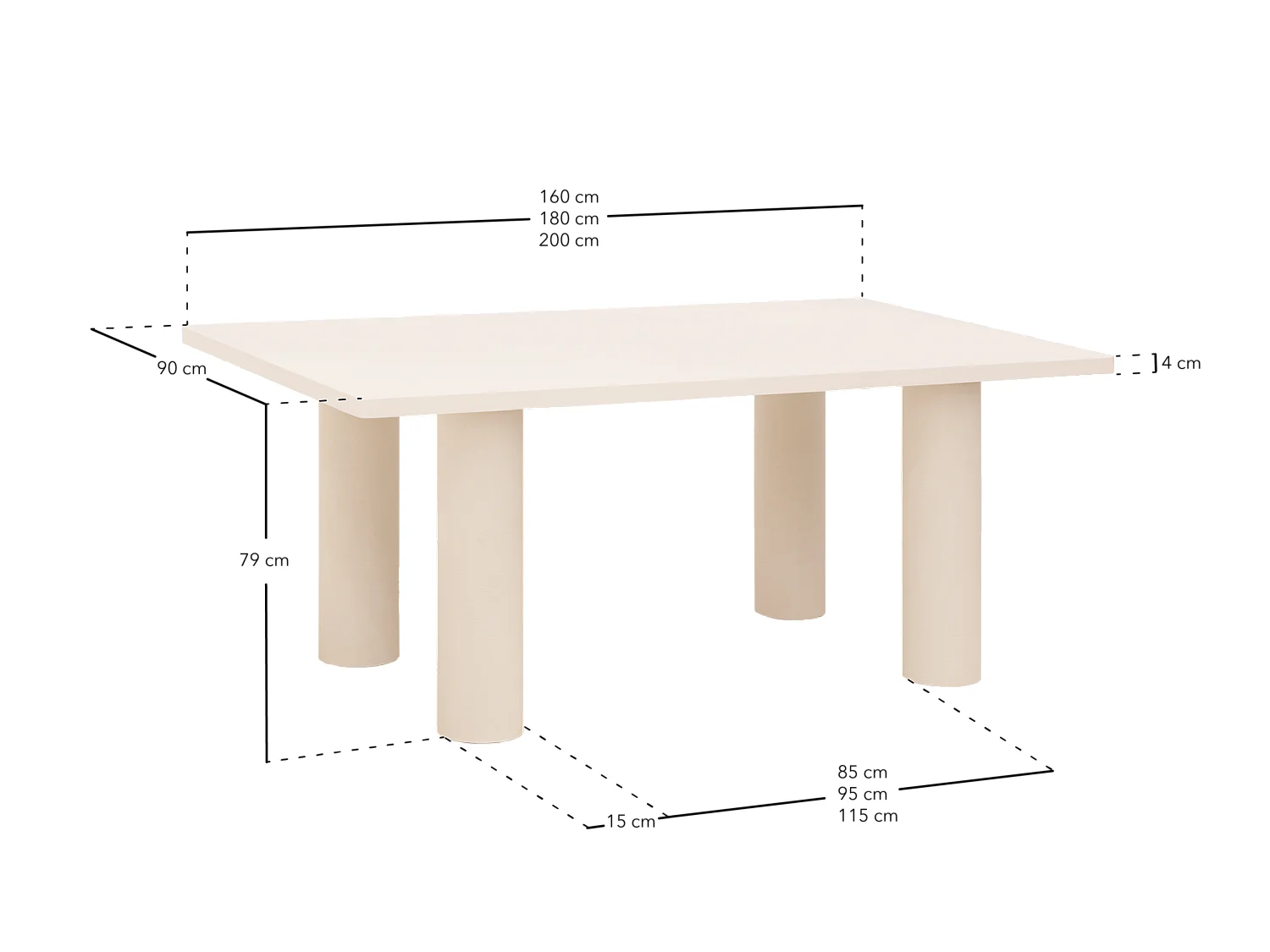 Mesa de comedor rectangular de madera maciza en tono roble oscuro y patas de microcemento en tono verde DECOWOOD de 180x75cm - LUCÍA - DECOWOOD