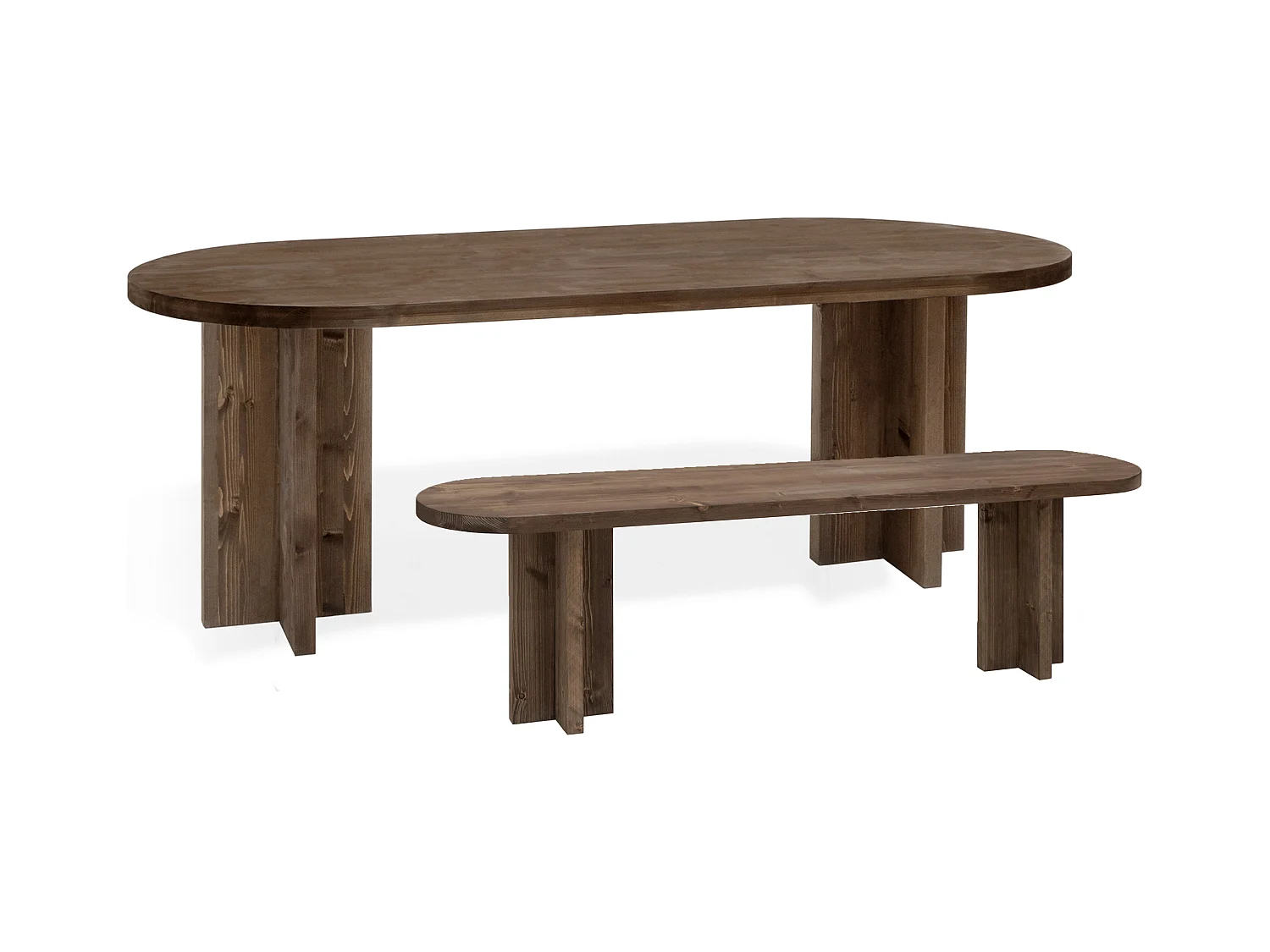 Ensemble table à manger ovale et banc bois de sapin marron 180x75cm - TOKYO - DECOWOOD