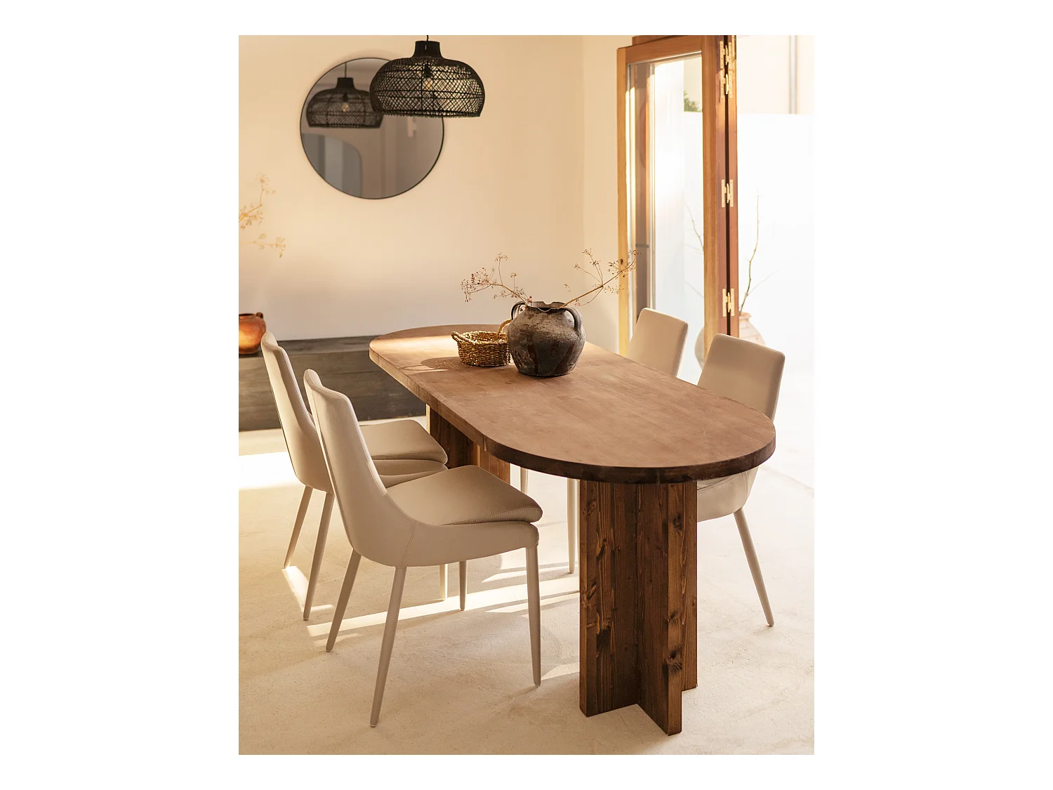 Ensemble table à manger ovale et banc bois de sapin marron 180x75cm - TOKYO - DECOWOOD