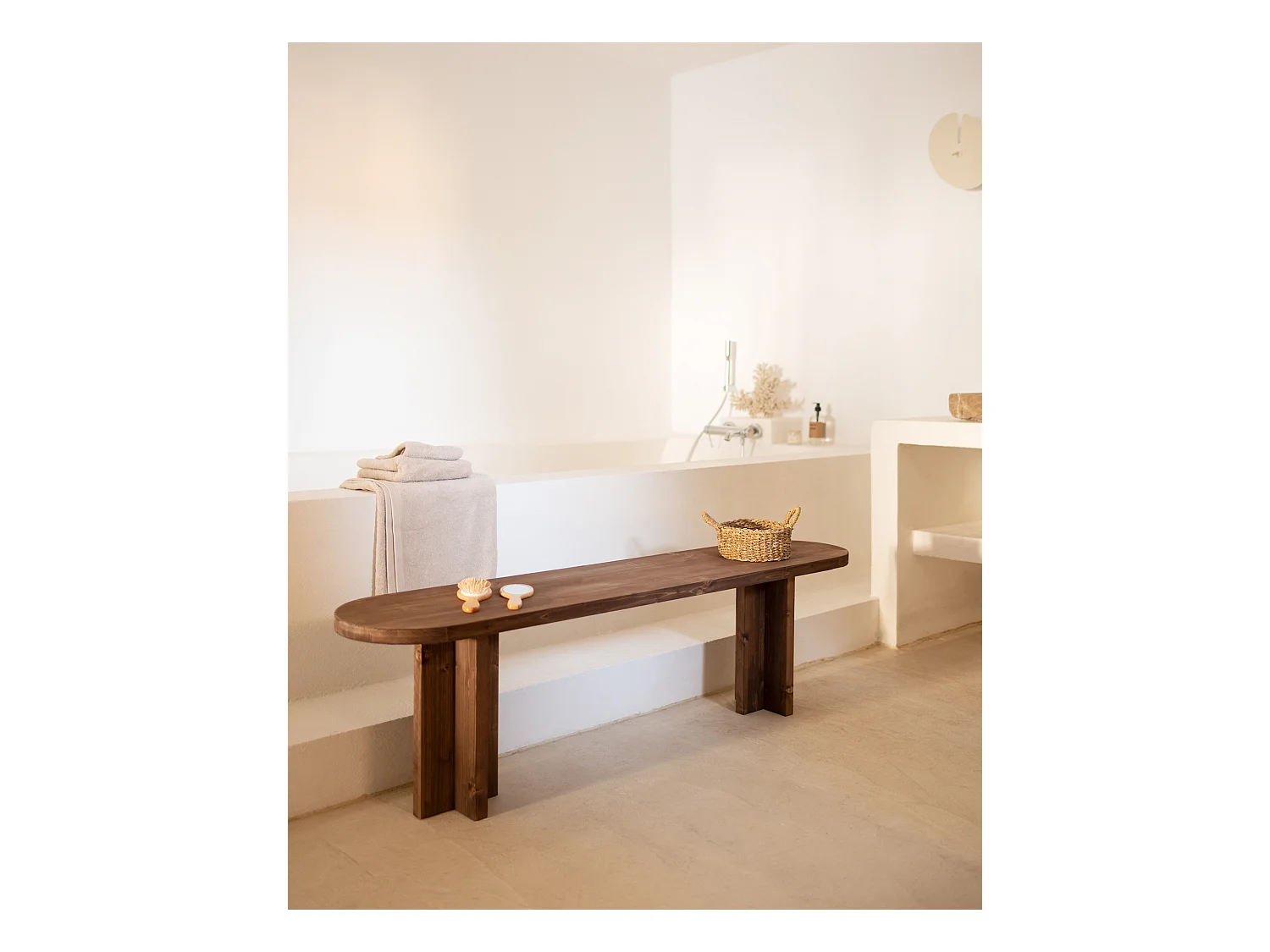 Ensemble table à manger ovale et banc bois de sapin marron 180x75cm - TOKYO - DECOWOOD