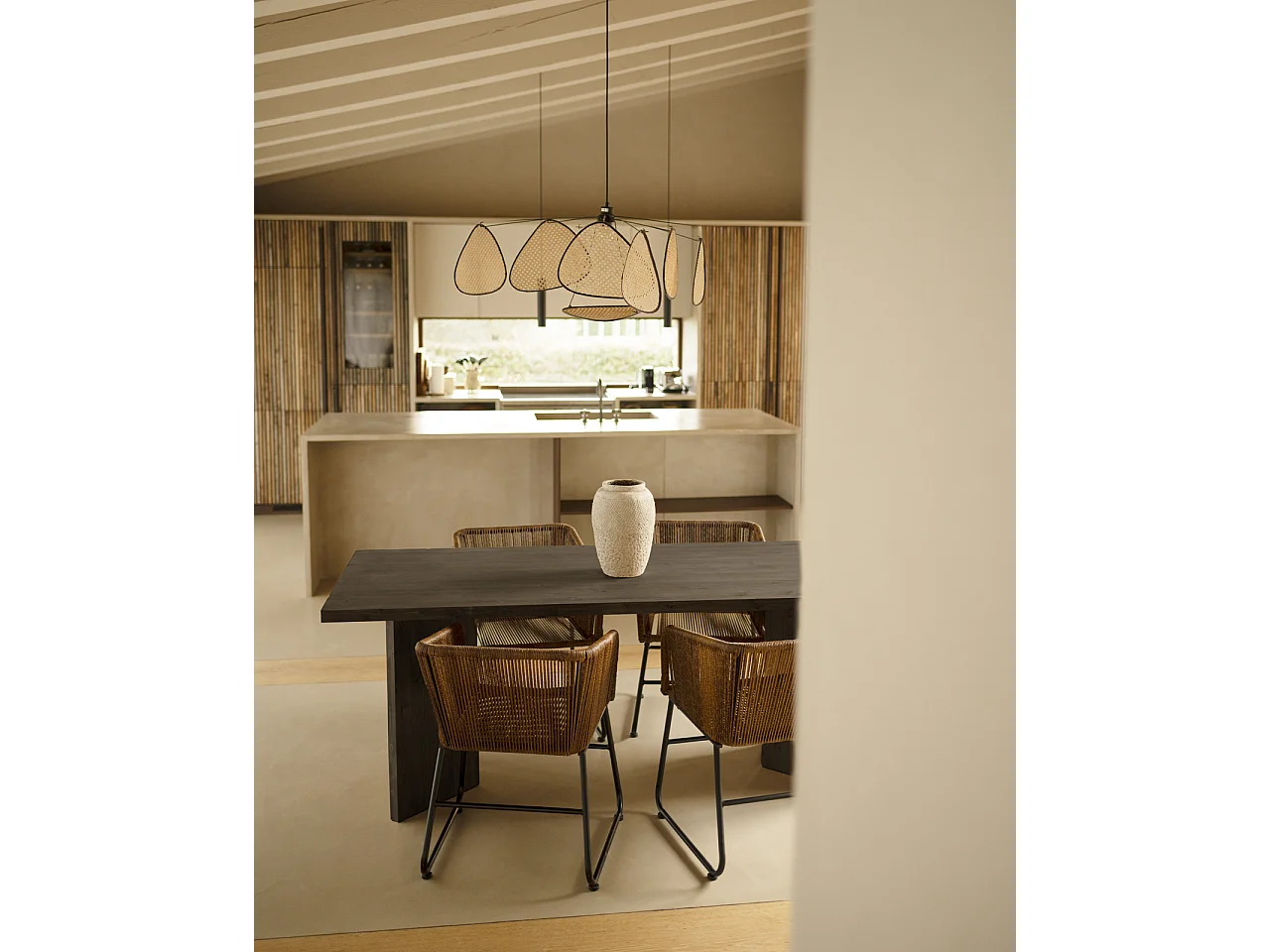 Table de salle à manger en bois de sapin noir 180x75cm - KYOTO - DECOWOOD