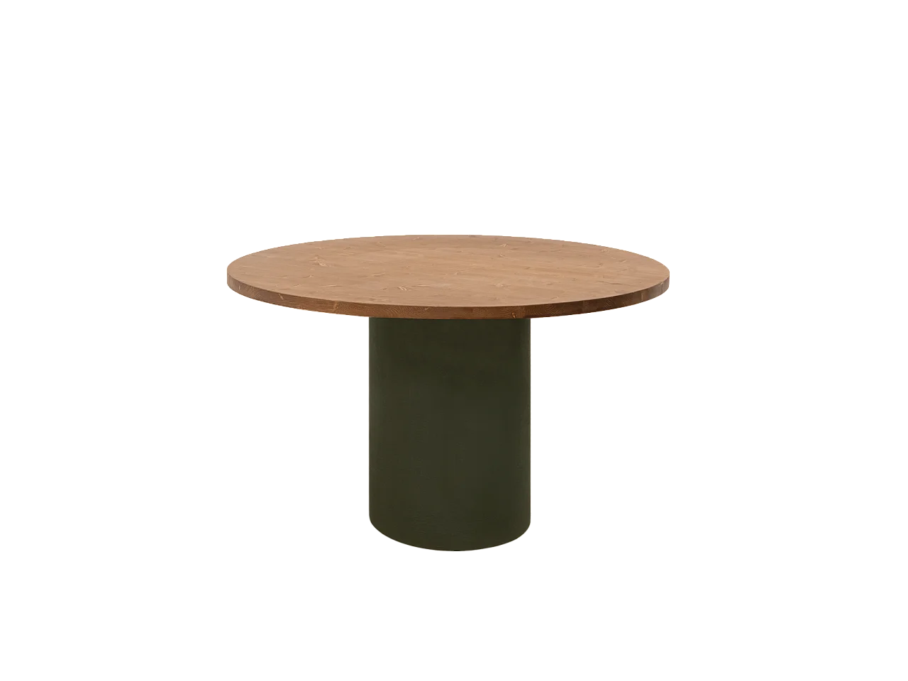 Tavolo da pranzo rotondo in legno marrone e microcemento verde 100cm