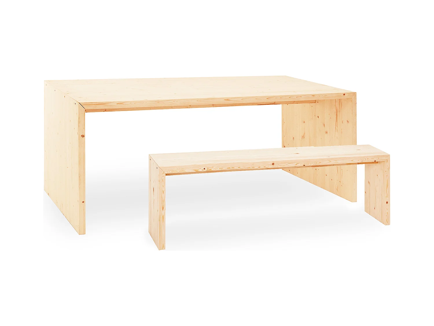 Ensemble table à manger et banc en bois de sapin naturel 160x75cm - TELVA - DECOWOOD