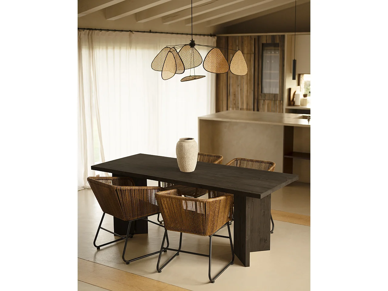 Mesa de comedor de madera maciza de abeto rectangular Decowood en tono negro de 160x75cm en tono negro - KYOTO - DECOWOOD