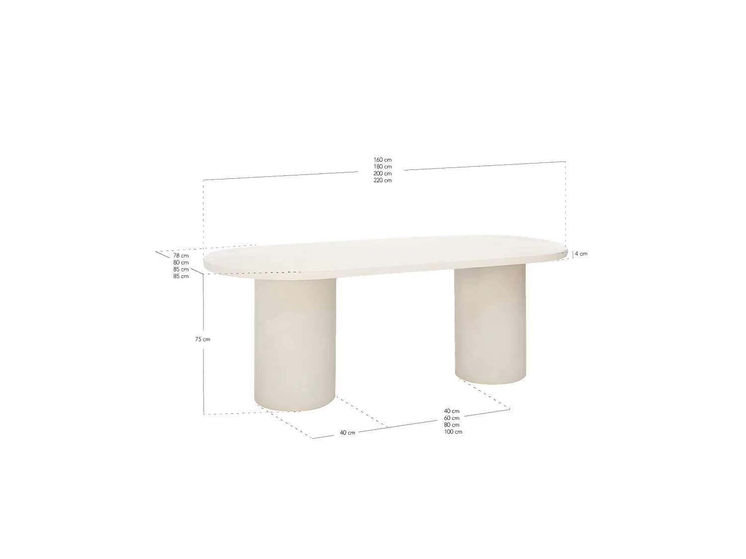 Mesa de comedor ovalada de madera maciza tono roble oscuro y patas de microcemento en tono verde DECOWOOD de 160x75cm - LUCÍA - DECOWOOD