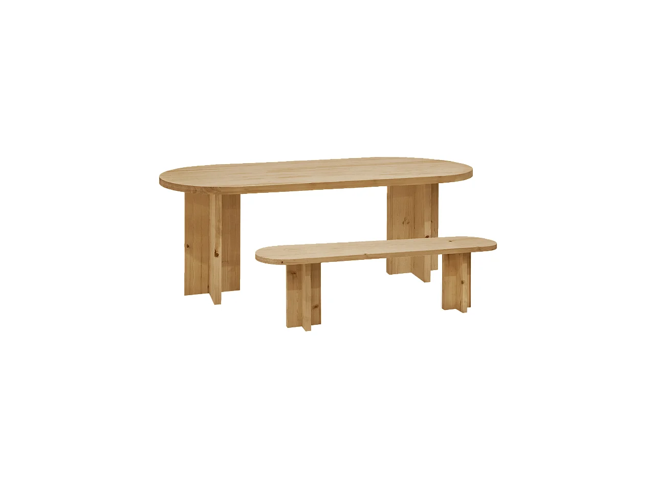 Ensemble table à manger ovale et banc bois de sapin marron 180x75cm - TOKYO - DECOWOOD