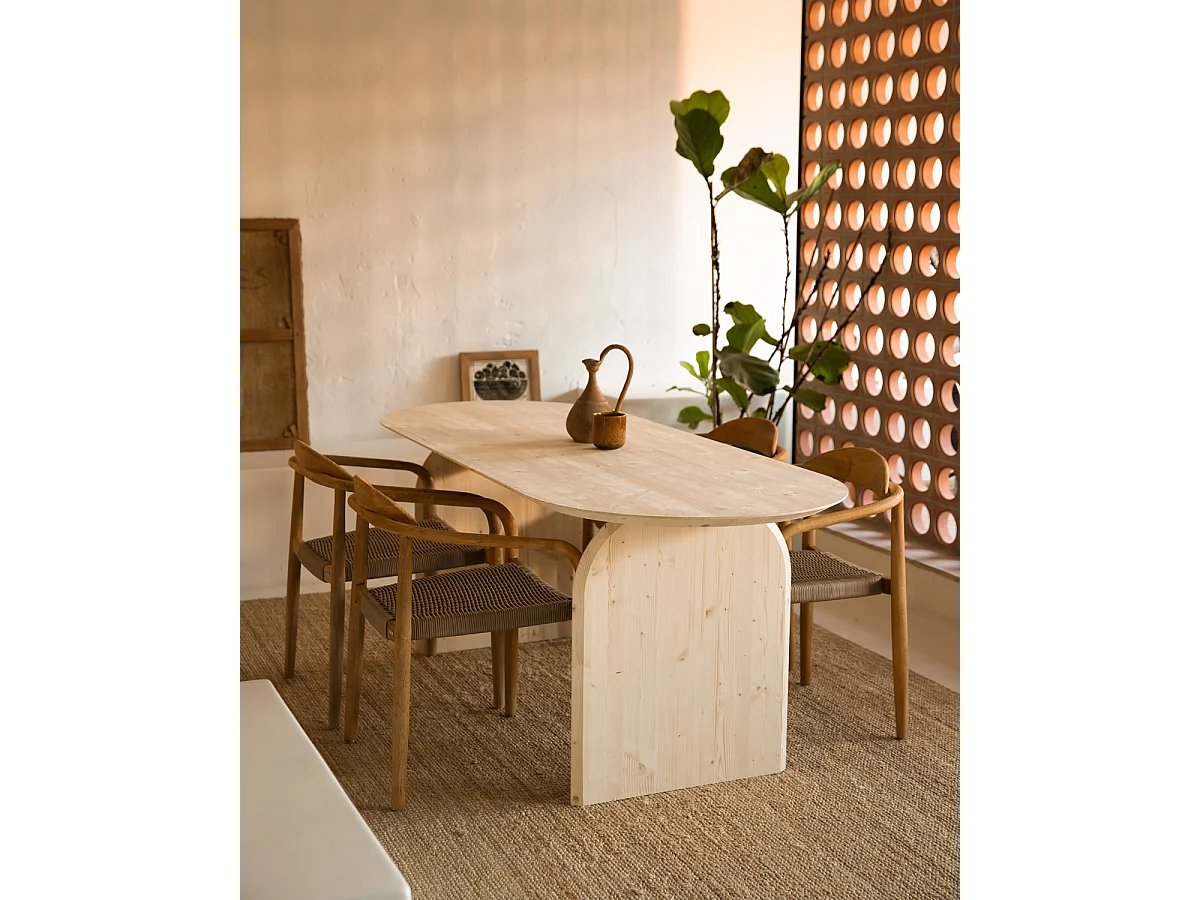 Table à manger ovale en bois de sapin naturel 200x75,2cm - BLOOM - DECOWOOD