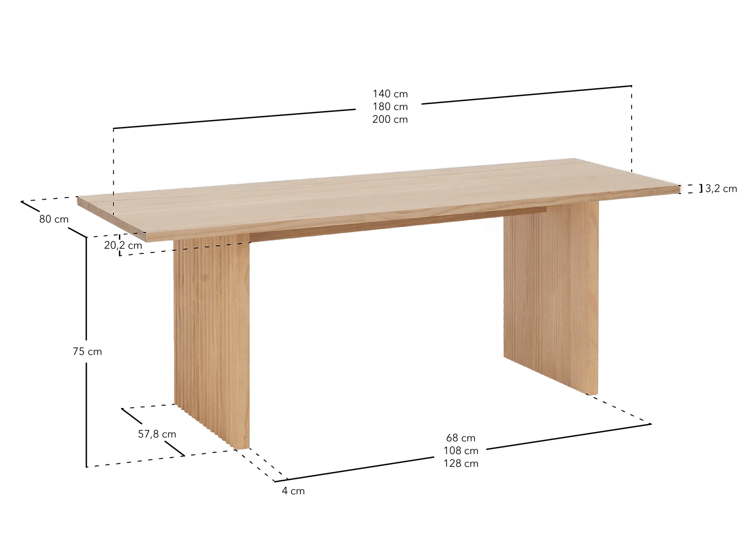 Tavolo da pranzo rettangolare in legno massello tono marrone chiaro 140x80cm - BALI - DECOWOOD