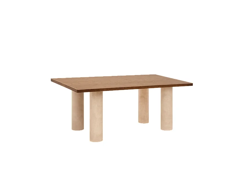 Mesa de comedor rectangular de madera maciza en tono roble oscuro y patas de microcemento en tono tierra DECOWOOD de 200x75cm - LUCÍA - DECOWOOD