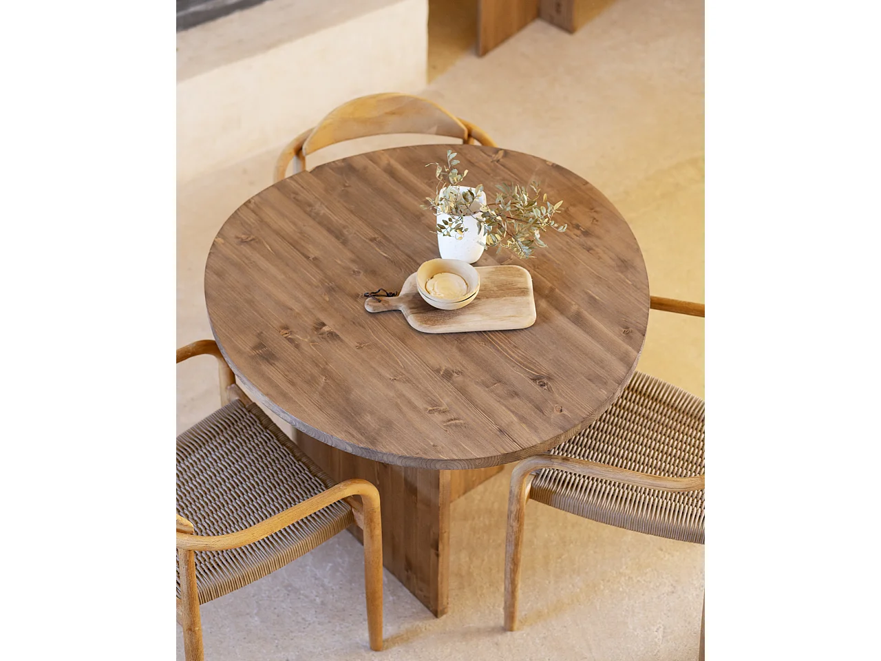 Mesa de comedor de forma orgánica de madera de abeto maciza Decowood en tono roble oscuro de 100x75cm - MUR - DECOWOOD