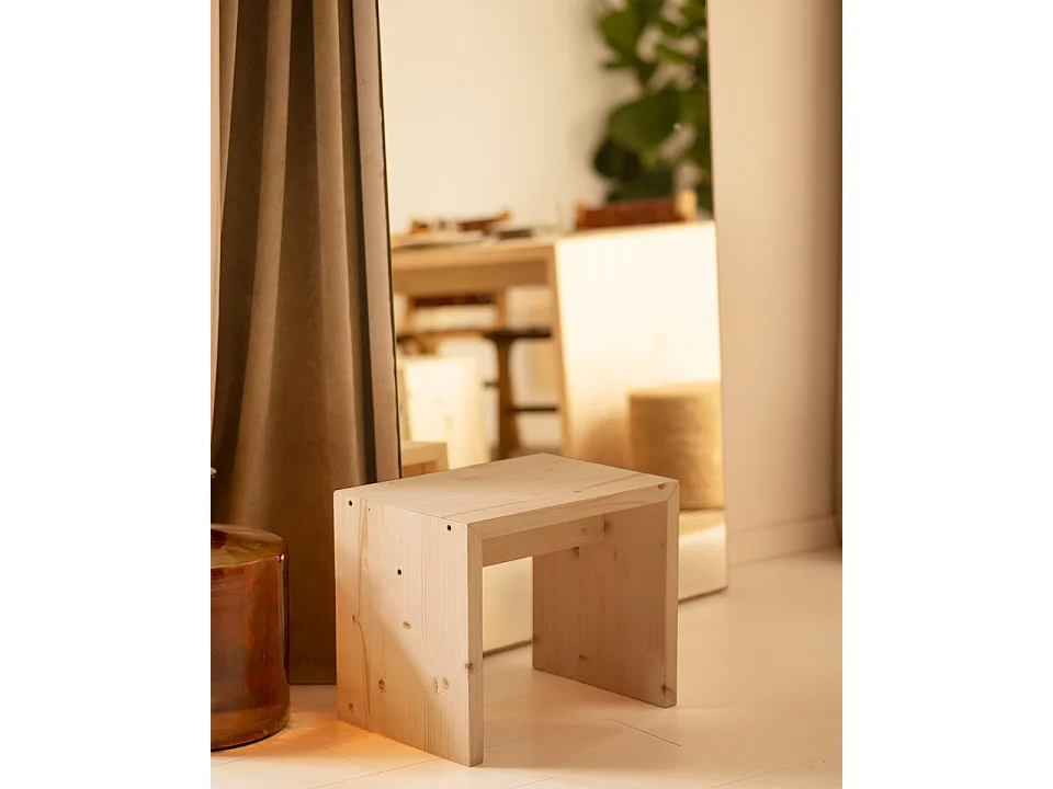 Set tavolo da pranzo 120cm e 4 sgabelli in legno masello in tono marrone chiaro - TELVA - DECOWOOD