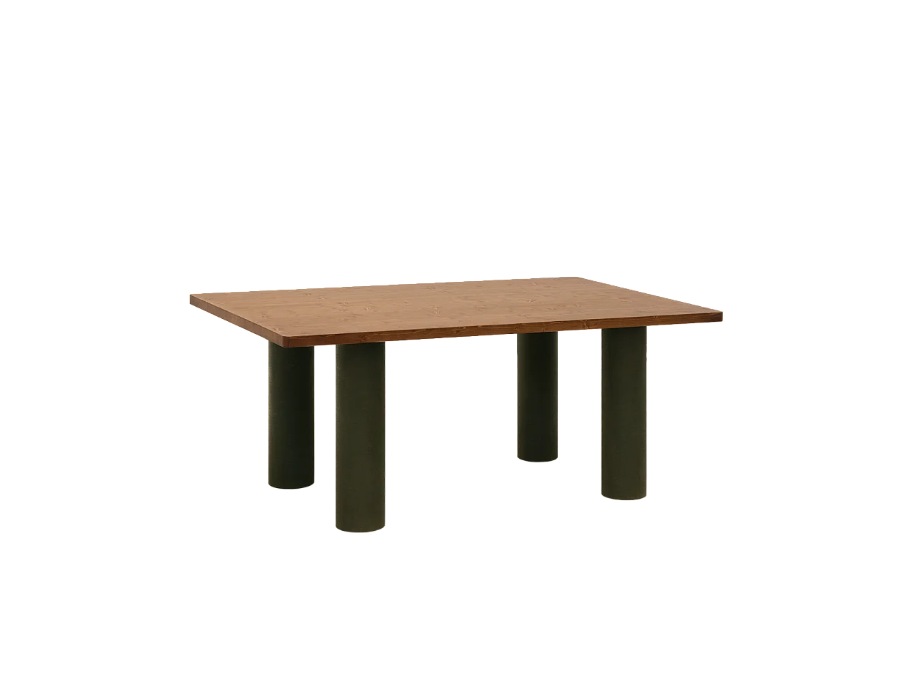 Mesa de comedor rectangular de madera maciza en tono roble oscuro y patas de microcemento en tono verde DECOWOOD de 160x75cm - LUCÍA - DECOWOOD