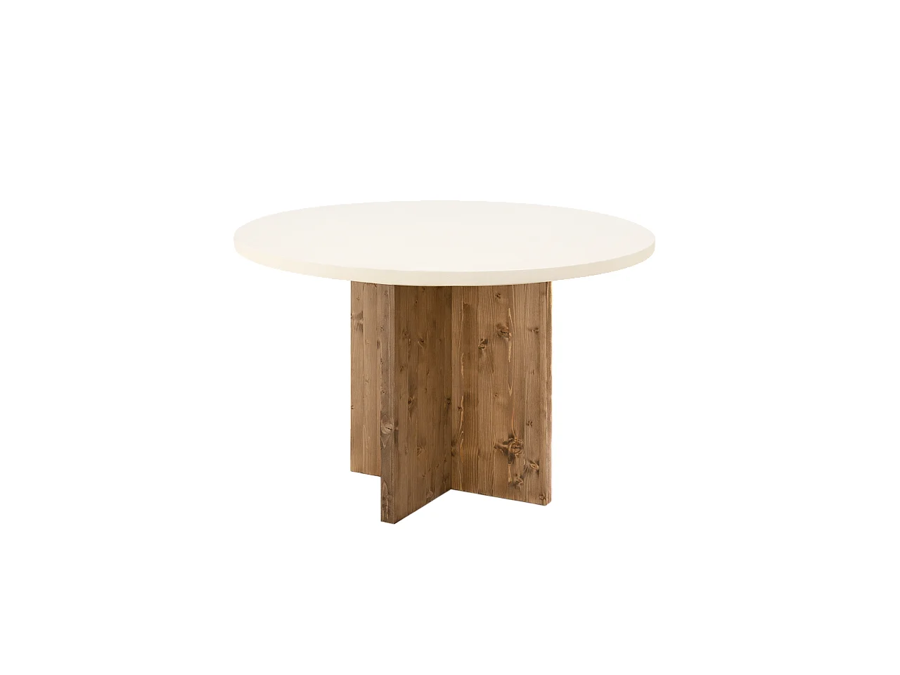Mesa de comedor de madera maciza de abeto redonda Decowood en tono blanco en microcemento y pata en roble oscuro de Ø140x75cm - TOKYO - DECOWOOD