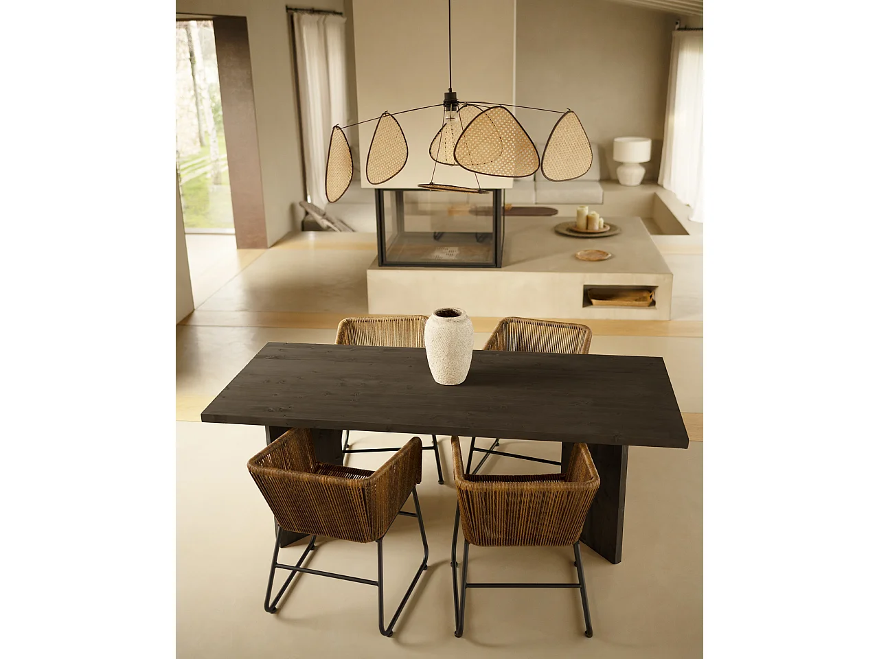 Table de salle à manger en bois de sapin noir 200x75cm - KYOTO - DECOWOOD